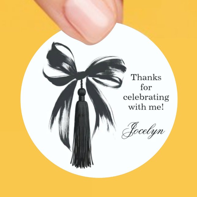 Pegatina Redonda Black Bow Coquette Graduation Party Favor Sticker (Subido por el creador)