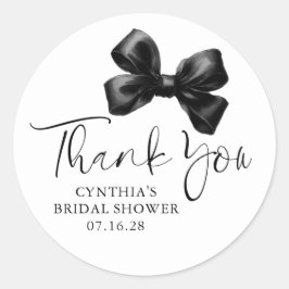 Pegatina Redonda Black Bow Favors Bridal Shower Thank You 
