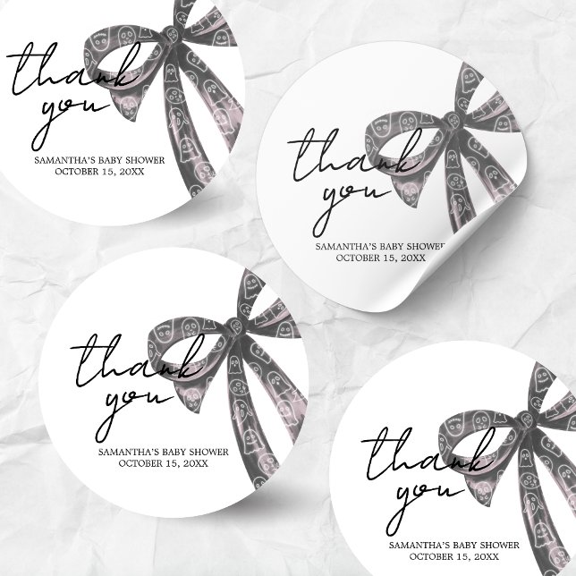 Pegatina Redonda Black Bow Halloween Baby Shower (Black Bow Little Boo Coquette Halloween Baby Shower Sticker)