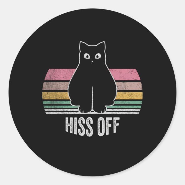 Pegatina Redonda Black Ca Hiss Off Meow Cat (Anverso)