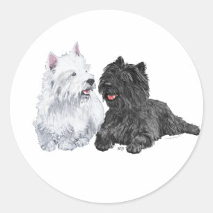 Pegatina Redonda Black Cairn y Terriers West Highland