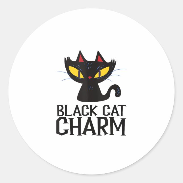 Pegatina Redonda Black Cat Charm Halloween (Anverso)