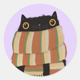 Pegatina Redonda Black Cat Fall Season Happy Halloween