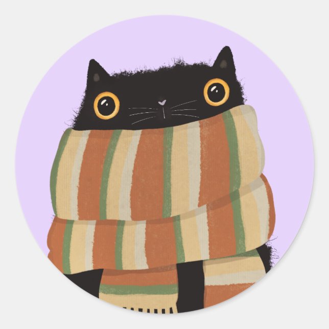 Pegatina Redonda Black Cat Fall Season Happy Halloween (Anverso)