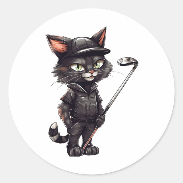 Pegatina Redonda Black Cat Golf (Anverso)