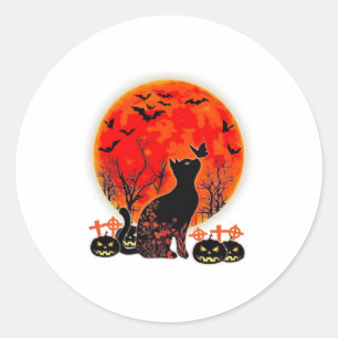 Pegatina Redonda Black Cat Halloween Calabaza Moon Spooy