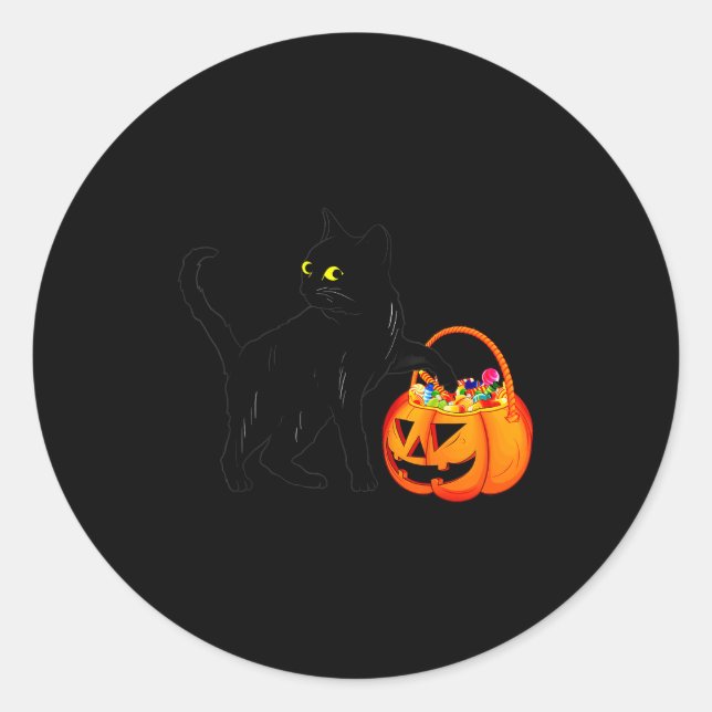 Pegatina Redonda Black Cat Halloween Candy Pumpkin Bag Sweet Lollip (Anverso)