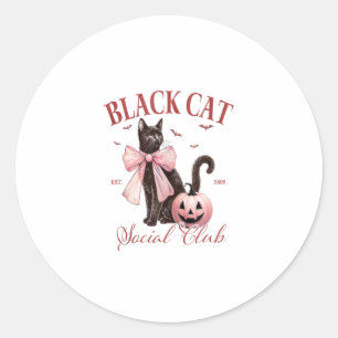 Pegatina Redonda Black Cat Halloween Coquette Social Club Pink Bow