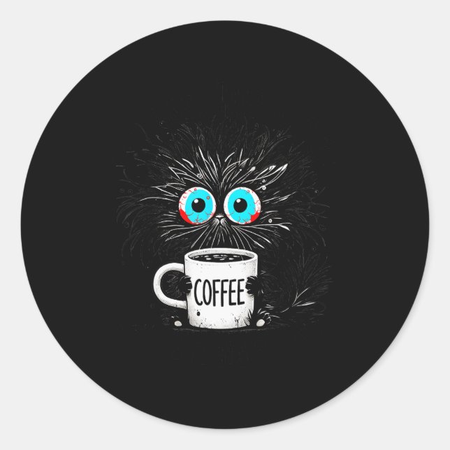 Pegatina Redonda Black Cat Its Fine Im Fine Everything Is Fine Funn (Anverso)