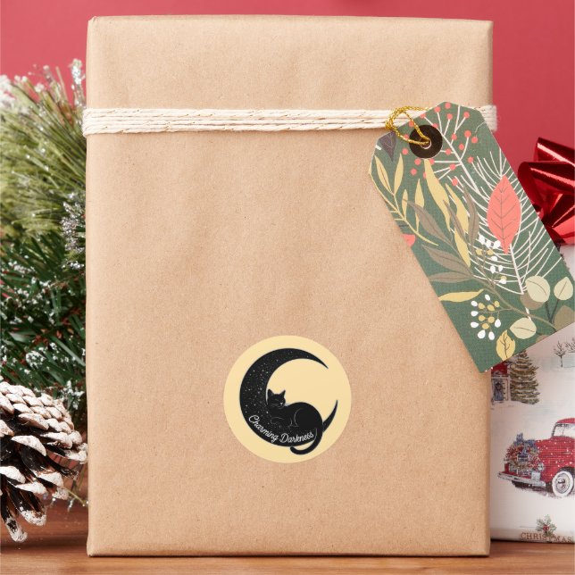 Pegatina Redonda Black Cat on the Crescent Moon: Charm of Darkness  (Vacaciones)