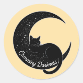 Pegatina Redonda Black Cat on the Crescent Moon: Charm of Darkness 