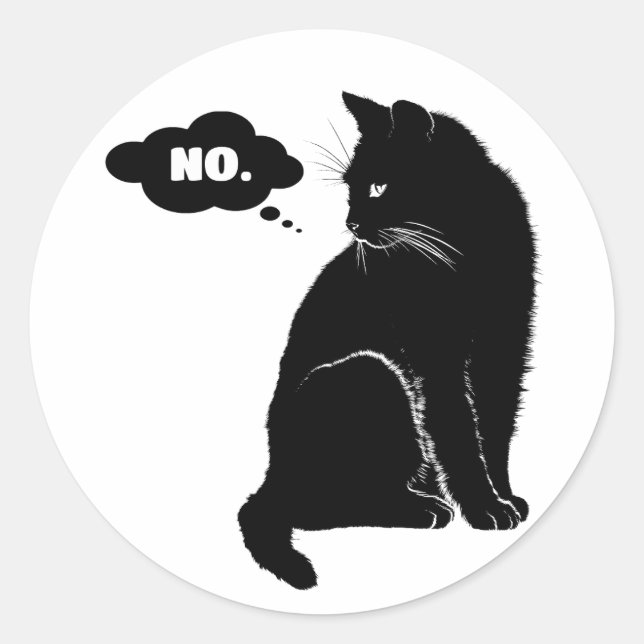 Pegatina Redonda Black Cat Says No - Funny Cat Lover Gift (Anverso)