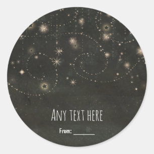 Pegatina Redonda Black Celestial Dark Starry Sky Swirls Favor