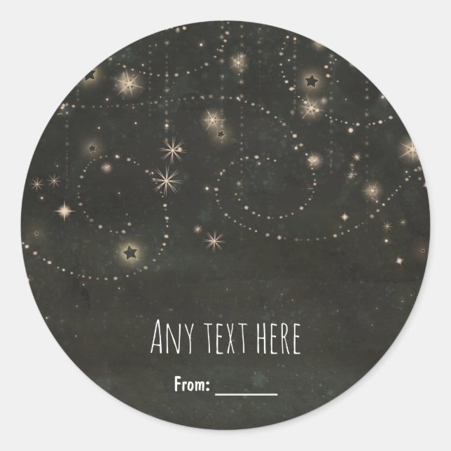 Pegatina Redonda Black Celestial Dark Starry Sky Swirls Favor (Anverso)