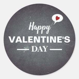 Pegatina Redonda Black Chalkboard Feliz Día de San Valentín