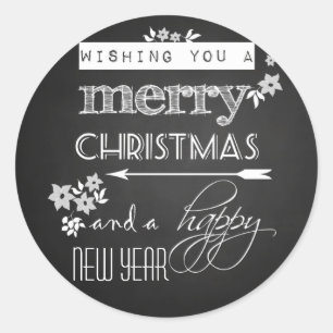Pegatina Redonda Black Chalkboard Feliz Navidad Año Nuevo
