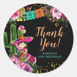 Pegatina Redonda Black Colorous Fiesta Floral Birday Gracias