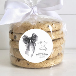 Pegatina Redonda Black Coquette Bow Bridal Shower