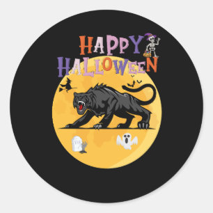 Pegatina Redonda black cougar on halloween night