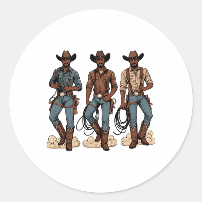 Pegatina Redonda Black Cowboy Rodeo occidental Melanin Historia neg (Anverso)