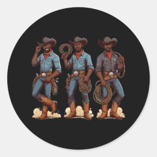 Pegatina Redonda Black Cowboy Rodeo occidental Melanin Historia neg