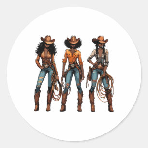 Pegatina Redonda Black Cowgirl Junetdecin Western Rodeo Melanin Tex