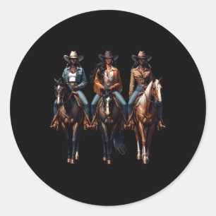 Pegatina Redonda Black Cowgirl Rodeo occidental Melanin Black Histo