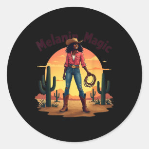 Pegatina Redonda Black Cowgirl Rodeo occidental Melanin Black Histo