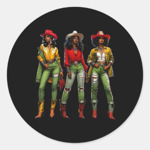 Pegatina Redonda Black Cowgirl Rodeo occidental Melanin Black Histo