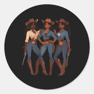 Pegatina Redonda Black Cowgirl Rodeo occidental Melanin Black Histo