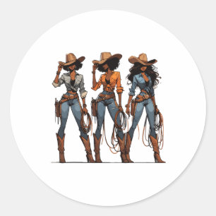 Pegatina Redonda Black Cowgirl Rodeo occidental Melanin Black Histo