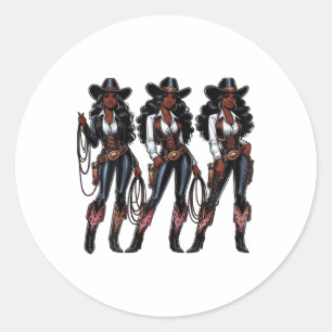 Pegatina Redonda Black Cowgirl Rodeo occidental Melanin Black Histo