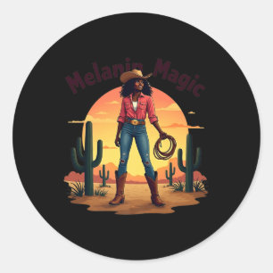 Pegatina Redonda Black Cowgirl Rodeo occidental Melanin Black Histo