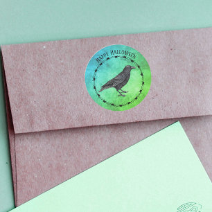 Pegatina Redonda Black Crow Circle Black Barbed Wire Blue Green