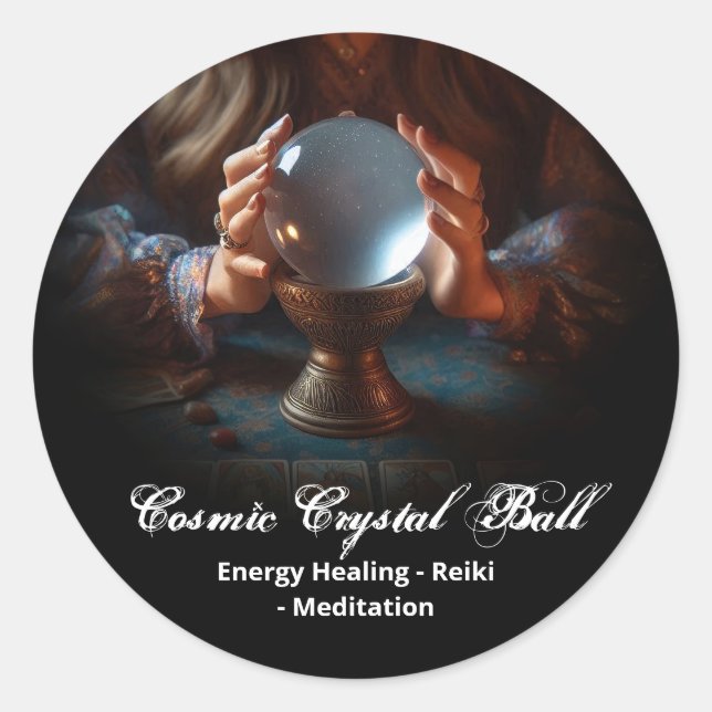 Pegatina Redonda Black Crystal ball Energy Reiki Yoga Meditación (Anverso)