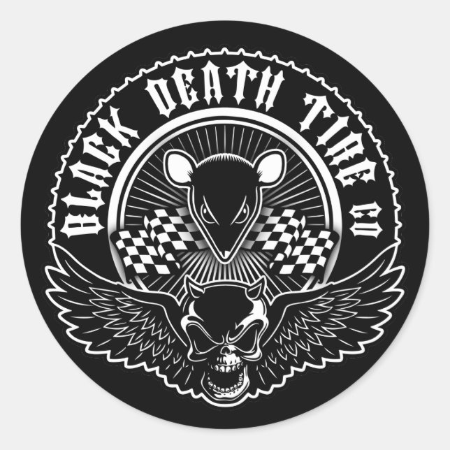 Pegatina Redonda Black Death Tire Co. (Anverso)