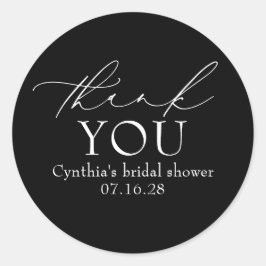 Pegatina Redonda Black Delicate Elegant Script Modern Thank You 
