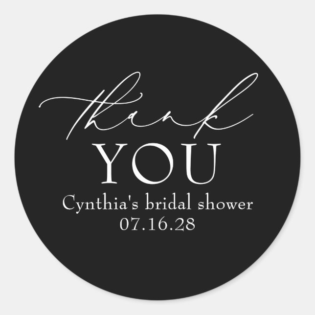 Pegatina Redonda Black Delicate Elegant Script Modern Thank You  (Anverso)