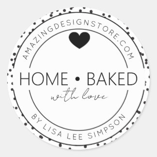 Pegatina Redonda Black dots Home baked With Love Heart 