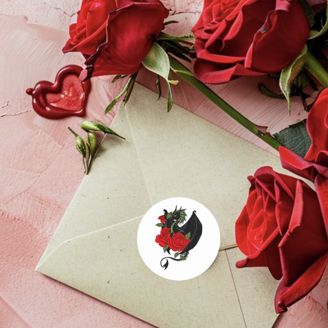Pegatina Redonda Black Dragon Red Roses Fantasy (Subido por el creador)