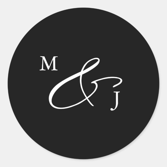 Pegatina Redonda Black Elegant Script Ampersand Typography Classic (Anverso)