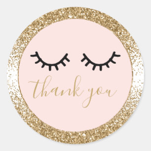 Pegatina Redonda Black Eyelashes Gold Glitter Gracias