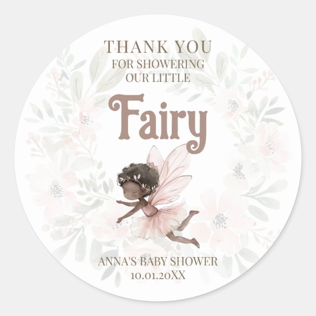 Pegatina Redonda Black Fairy Baby Shower Gracias (Anverso)