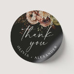 Pegatina Redonda Black fall blossom boho floral boda gracias<br><div class="desc">Floral acuática Gracias Pegatina con flores de boho de flor de otoño para bodas botánicas de jardín / fiesta de compromiso / cena de ensayo en color negro.</div>