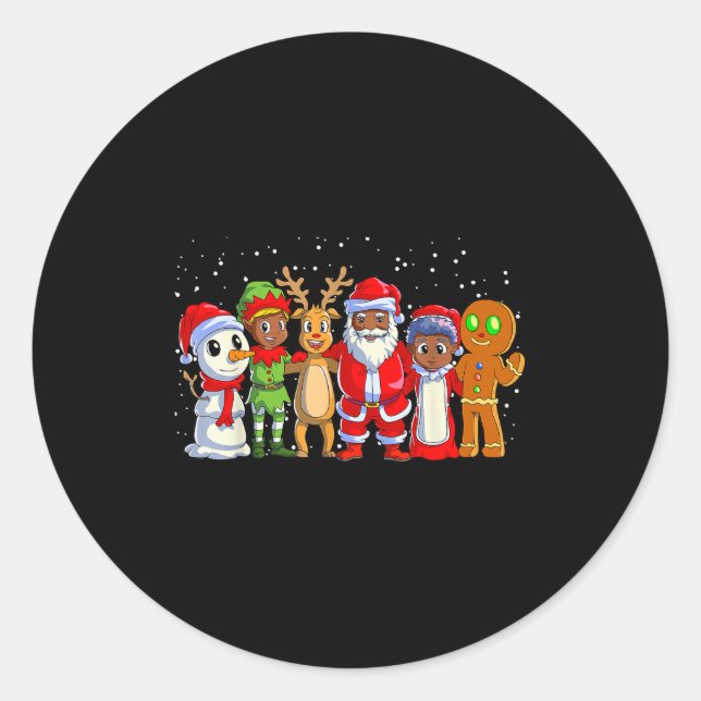 Pegatina Redonda Black Family Christmas Afro African American Santa (Anverso)