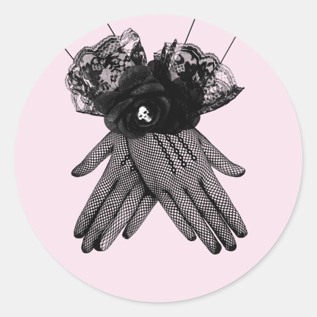 Pegatina Redonda Black Fishnet Lace Gantes Gótico Arte de moda (Anverso)