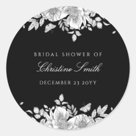 Pegatina Redonda Black Floral Line Art Bridal Shower