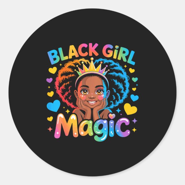 Pegatina Redonda Black Girl Magic African Girl Hbcu  (Anverso)