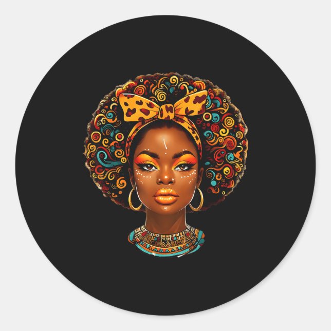 Pegatina Redonda Black Girl Magic Afro Melanin Queen African Americ (Anverso)