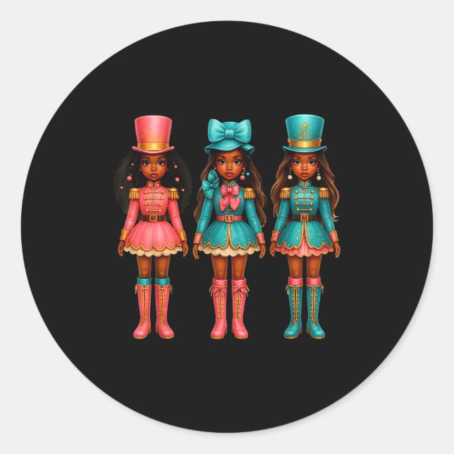 Pegatina Redonda Black Girl Nutcracker Christmas Nk Nutcracker Xmas (Anverso)